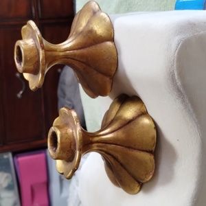 Vintage Freeman Mcfarlin Anthony Gold Guilt Leaf Candlestick Holders, pa…